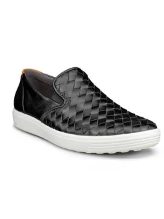 Ecco Shoes - Ecco Black Soft Woven Leather Slip-On Sneakers with White Sole